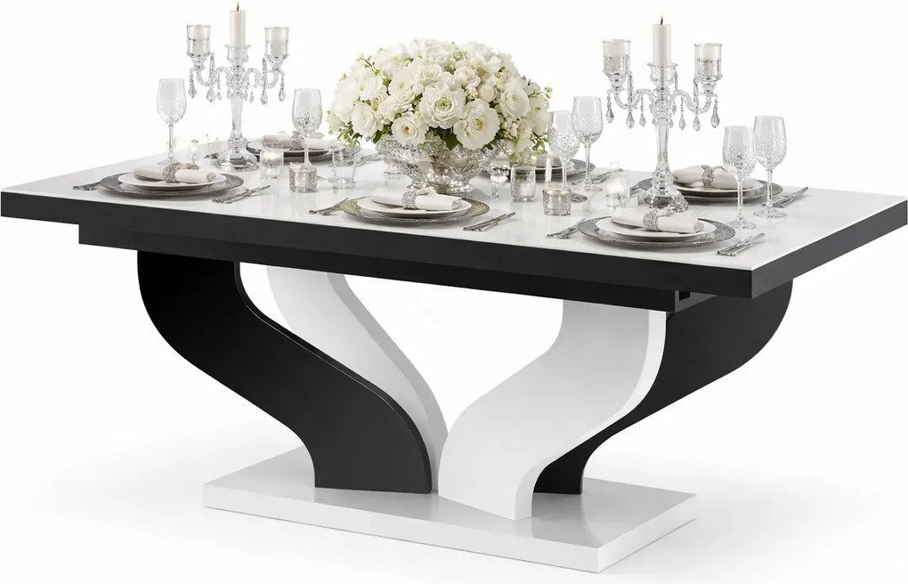 Rozkładany stół biało - czarny połysk C8-S91