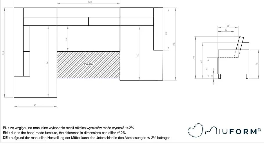 Jasnoszara aksamitna rozkładana sofa w kształcie litery "U" Miuform Stylish Stan, lewostronna