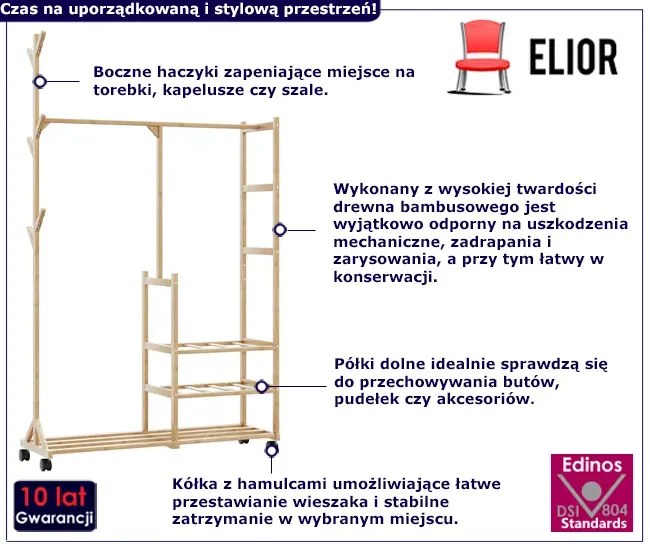Bambusowy wieszak stojacy na ubrania - Patris 5X