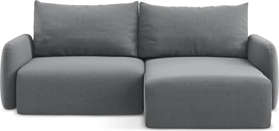 Szary aksamitny rozkładany/ze schowkiem narożnik (prawostronny/z szezlongiem) Kalena – Makamii