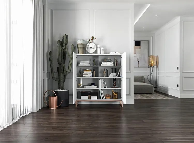 Biała komoda z lamelowym frontem B9-L68