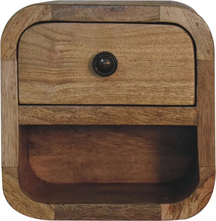 Dodatkowy mini stolik nocny w kształcie łuku w stylu dębowym z otwartą przegródką