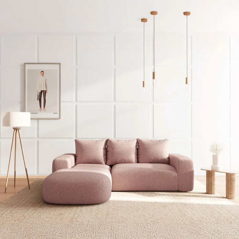 Różowy narożnik z materiału bouclé (lewostronny/z szezlongiem) Monce – Rodier