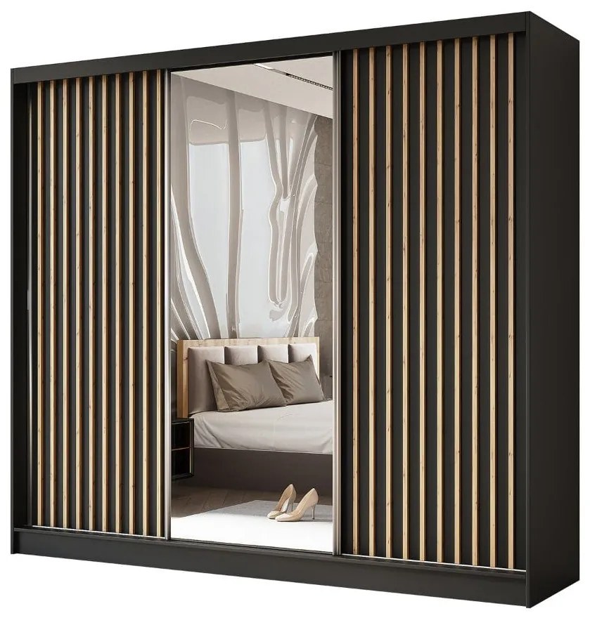 Szafa przesuwna - Lamel z lustrem 240 cm, czarny mat