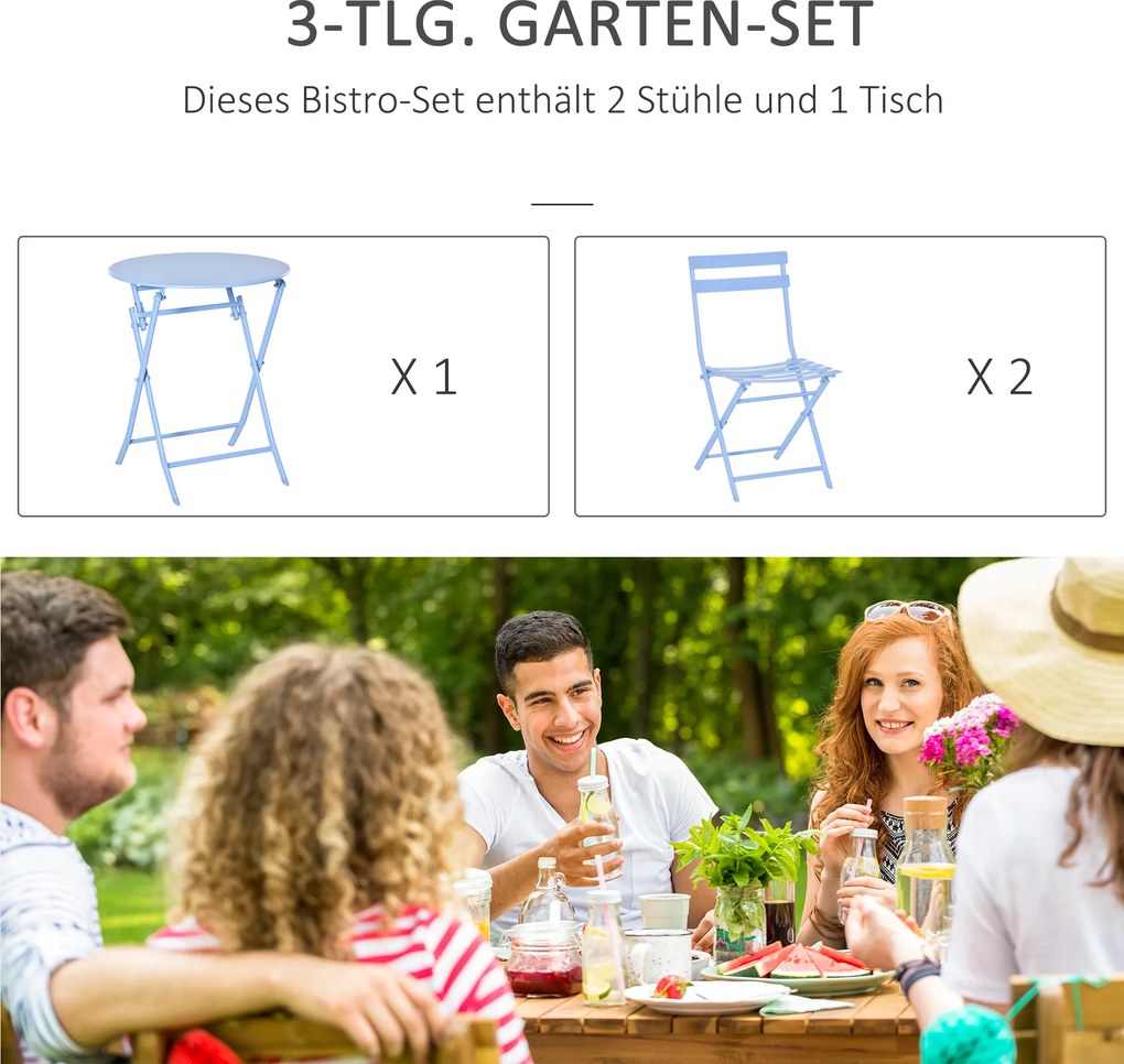 Outsunny 3-częściowy zestaw bistro Zestaw mebli balkonowych komplet mebli taras podwórko ogród na zewnątrz jasnoniebieski