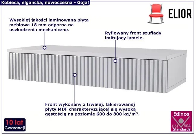 Biała ryflowana toaletka wisząca z szufladą Enix 4X