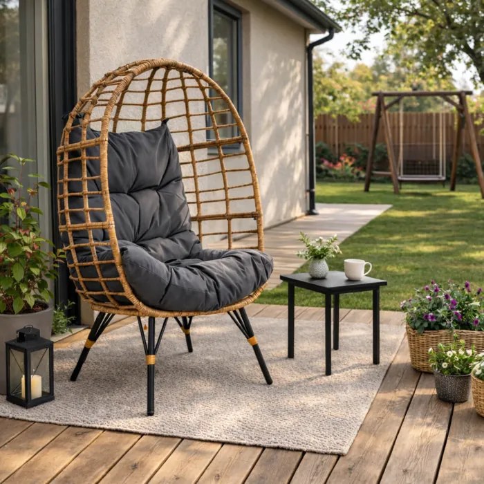 Fotel Ogrodowy MADISON Kokon Wypoczynkowy Szary Nowoczesny Boho