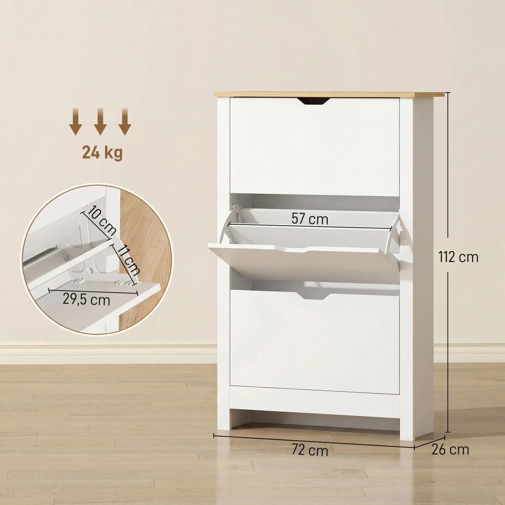HOMCOM szafka na buty biała z trzema klapami pojemna nowoczesna szafka do przedpokoju 72x26x112 cm | Aosom PL