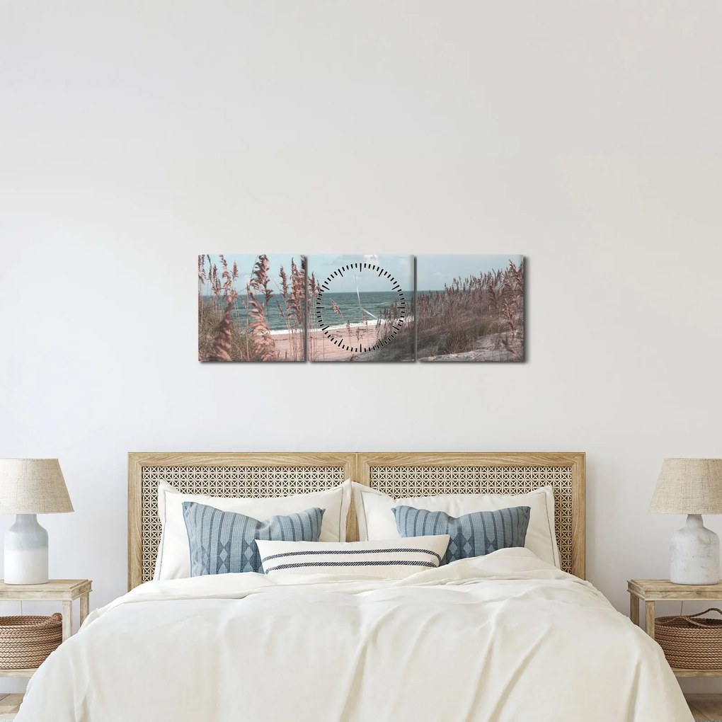Obraz - Różowa plaża (z zegarem) (90x30 cm)
