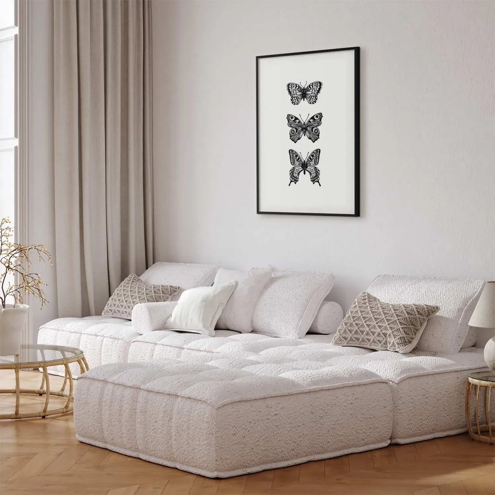 Plakat Trzy motyle 21x30 cm z ramą czarną z marginesem ARTGEIST B