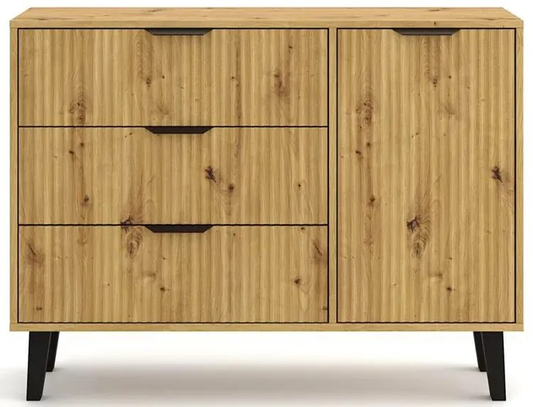 Ryflowana komoda z 3 szufladami i szafką dąb artisan R3-T24
