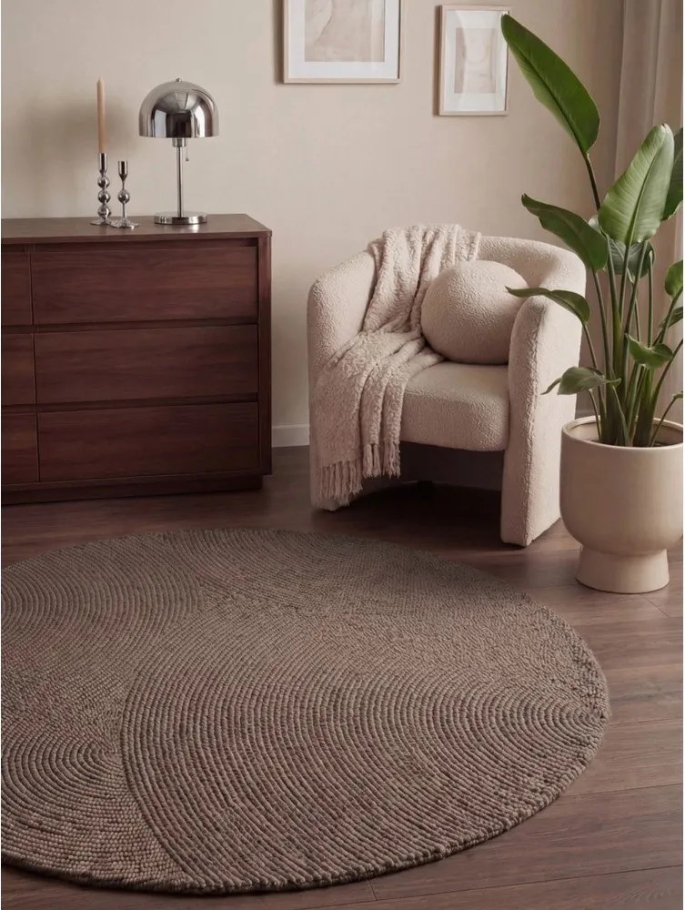 Szarobrązowy wełniany okrągły dywan tkany ręcznie ø 200 cm Calmio – Hanse Home