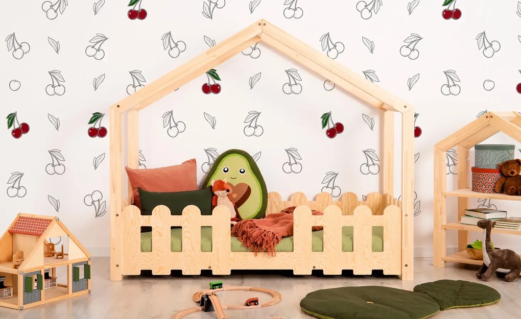 Drewniane łóżko domek z barierką - Breton 3X