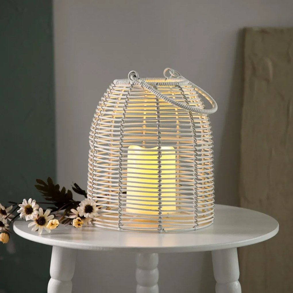 Lampion MODERN HAMPTONS ogrodowy ze świecą LED biały 19x21,5 cm HOMLA