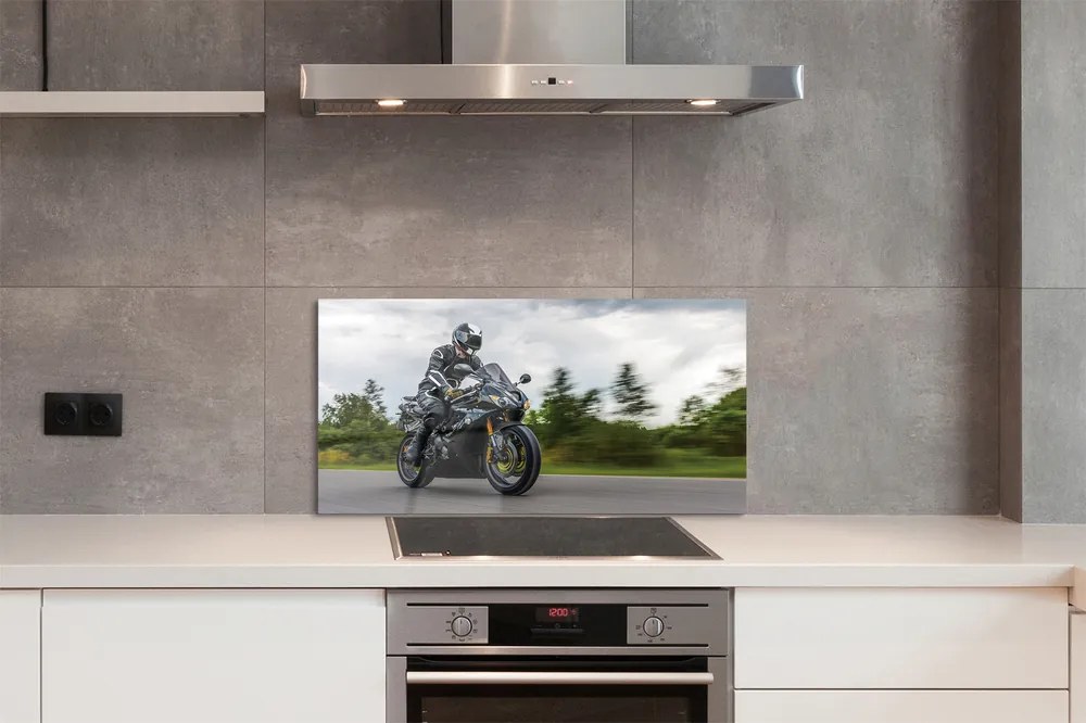 Szklany Panel Motocykl na Drodze pod Chmurami