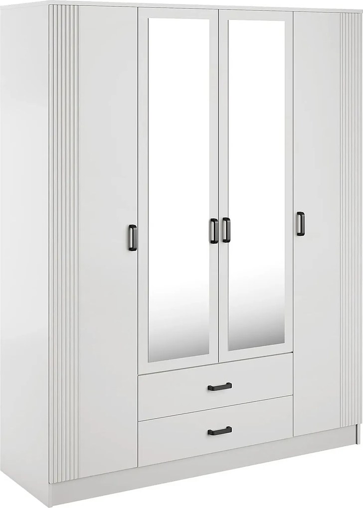 Biała czterodrzwiowa szafa z ryflowaniem i lustrem C8-F56