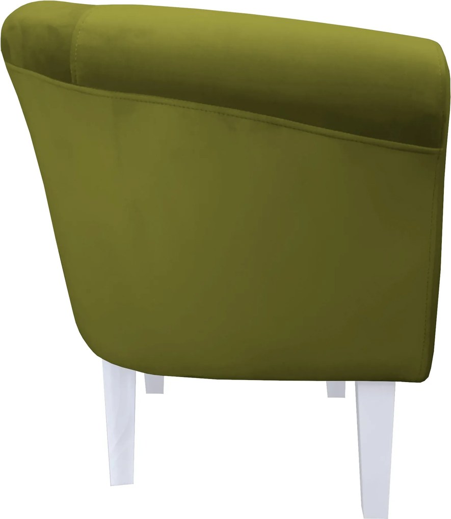 Fotel Milo tkanina Welur wygodny fotel tapicerowany do salonu i sypialni : Kolor nogi - Biała, Kolor tkaniny - VELVET - BL75, Wysokość nogi - 20 cm