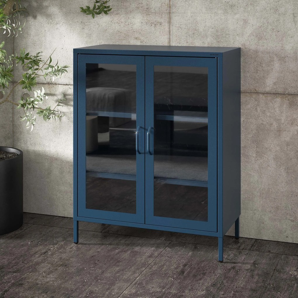 Witryna przeszklona niska granatowa: Modern GINA, 800 x 1015 x 400 mm