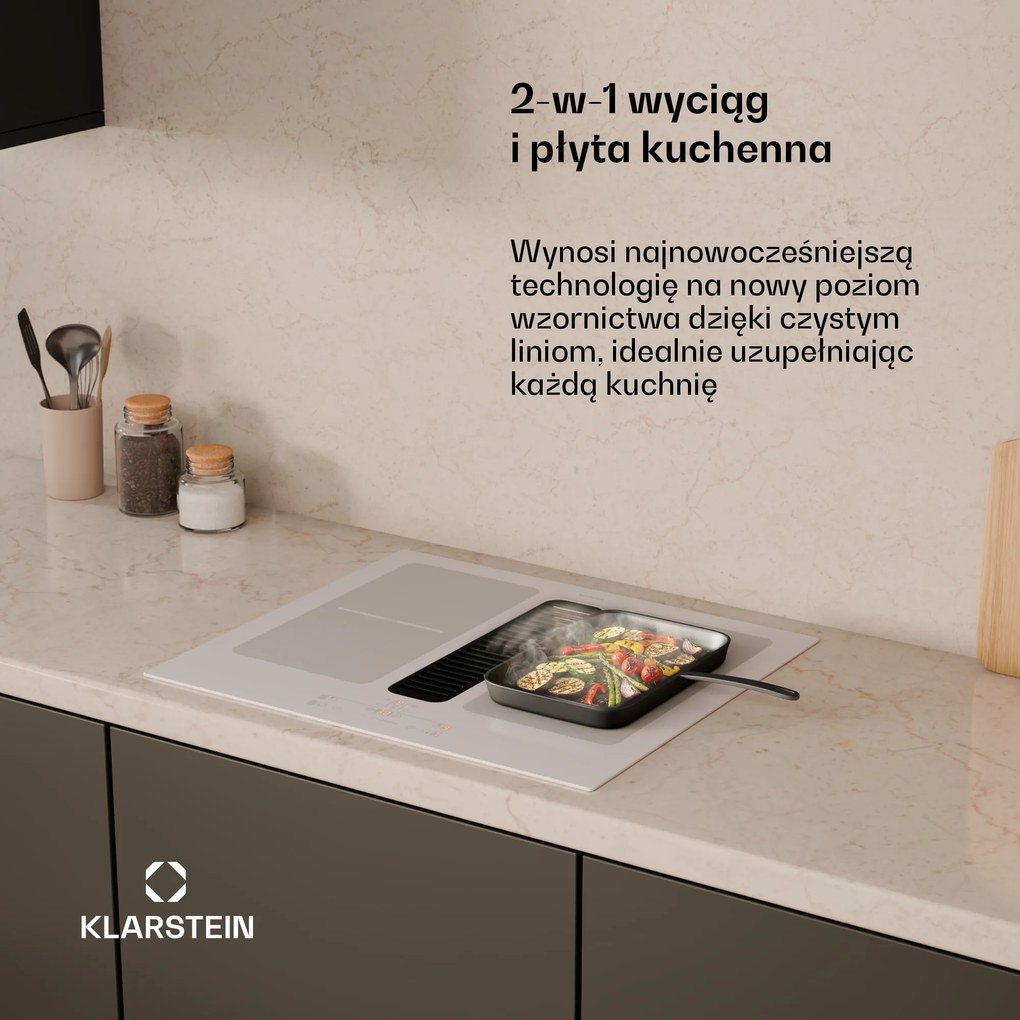 Klarstein Full House 60cm 4 Strefy Gotowania Płyta Indukcyjna z Okapem Biały