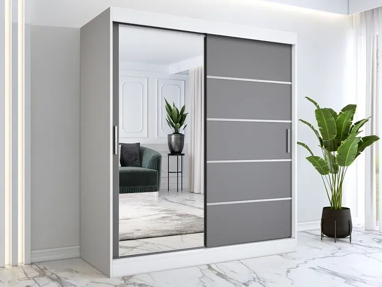 Szafa przesuwna ubraniowa 180 cm biel + antracyt - Ebia 5X