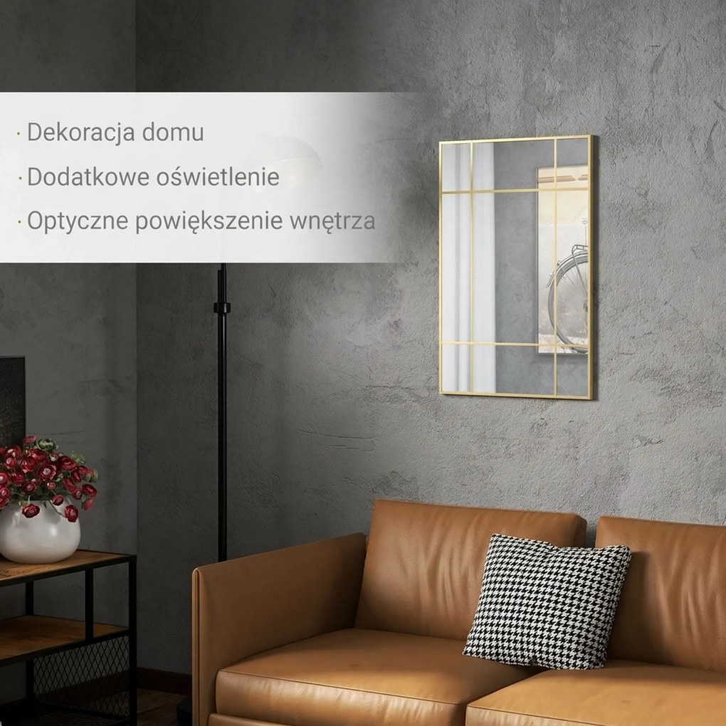 HOMCOM Lustro ścienne, dekoracyjne lustro z metalową ramą, złote pasy, wielowarstwowe szkło, 90S x 2G x 60W cm | Aosom PL