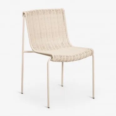 Zestaw 4 Krzeseł Jadalnianych Z Rattanu Syntetycznego I Stali Revia Kremowa Tapioca - Sklum