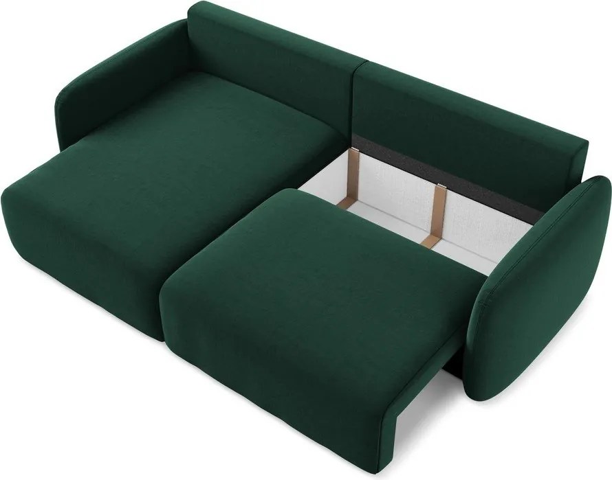 Ciemnozielony aksamitny rozkładany/ze schowkiem narożnik (lewostronny/z szezlongiem) Kalena – Makamii