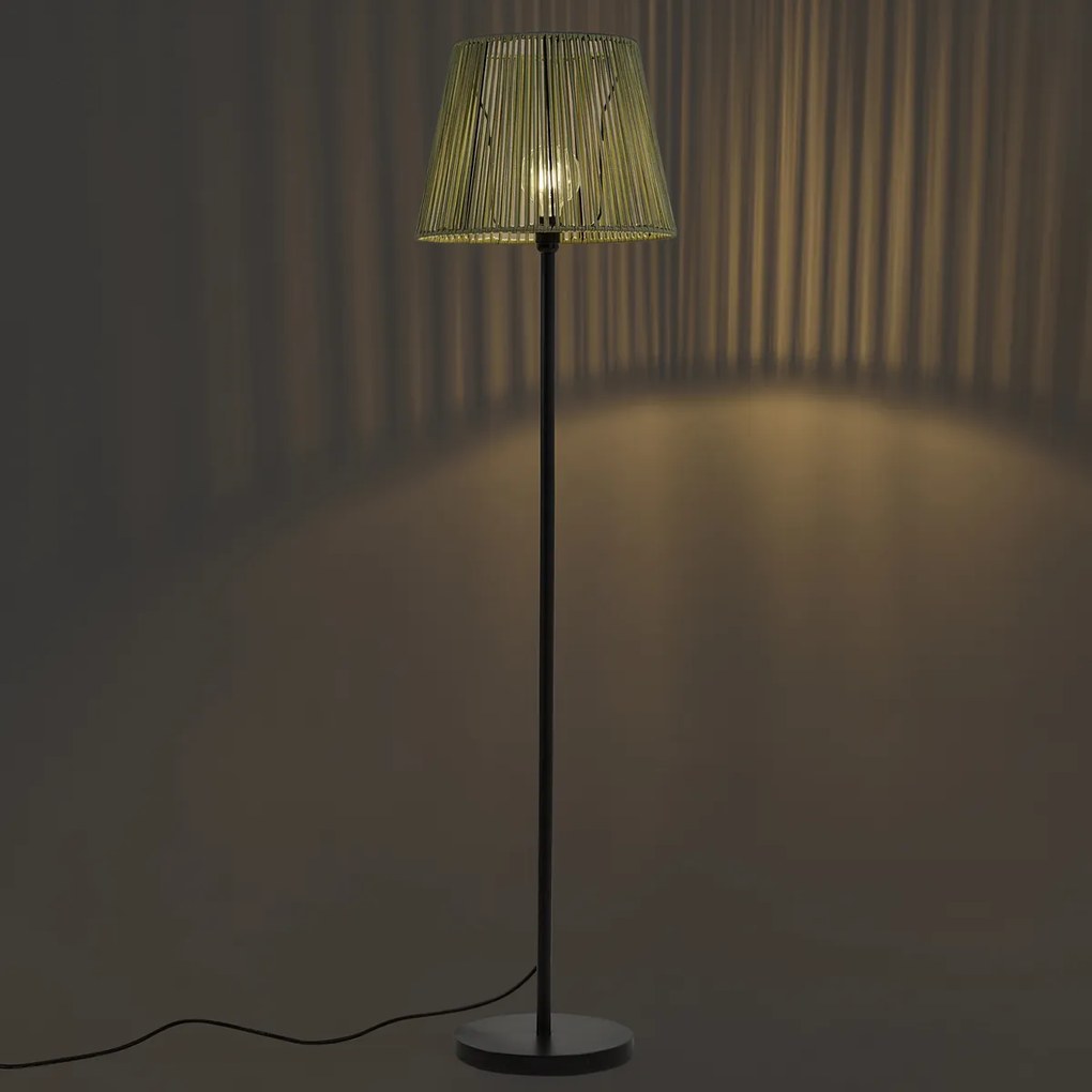 Zewnętrzna lampa podłogowa czarna z zielonym kloszem ze sznura IP44 - Virginia Jayla