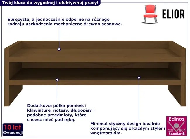 Klasyczna półka na biurko miodowy brąz - Zisto