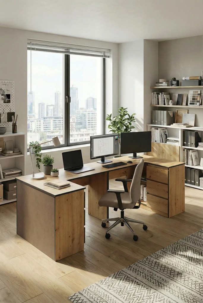 Narożne biurko dwuosobowe dąb craft A2-Z35