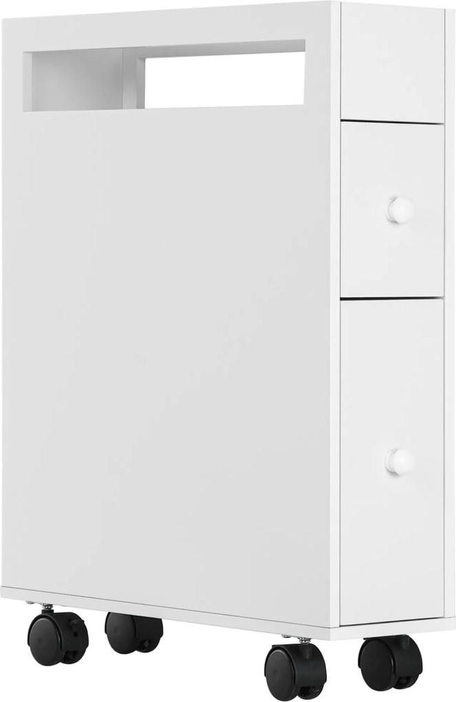 HOMCOM Biała szafka łazienkowa na kółkach smukły design z 2 szufladami praktyczne przechowywanie | Aosom PL