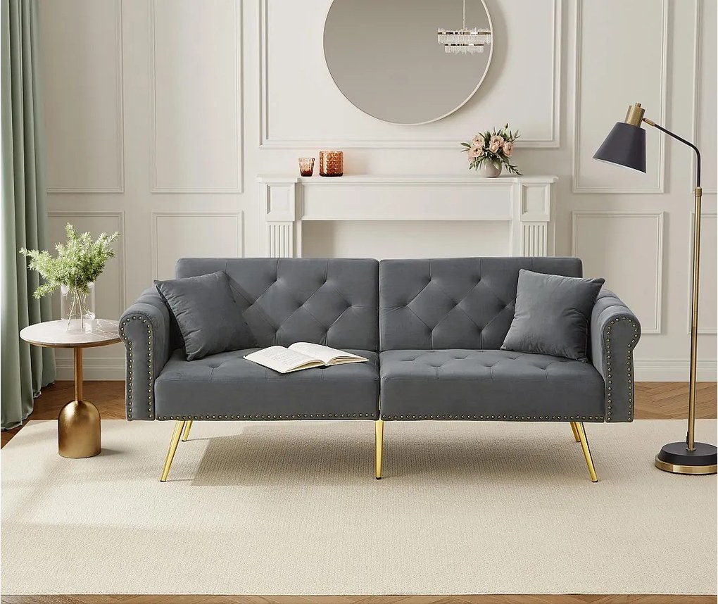 Nowoczesna kanapa 2-osobowa - Aksamit - Regulowane oparcie w 3 pozycjach - Szary