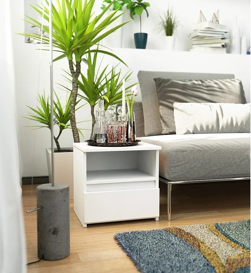 Szafka nocna AKORD CL1 Biała 40 cm 1 szuflada kolor Biały mat 1 półka 40x35x40 cm