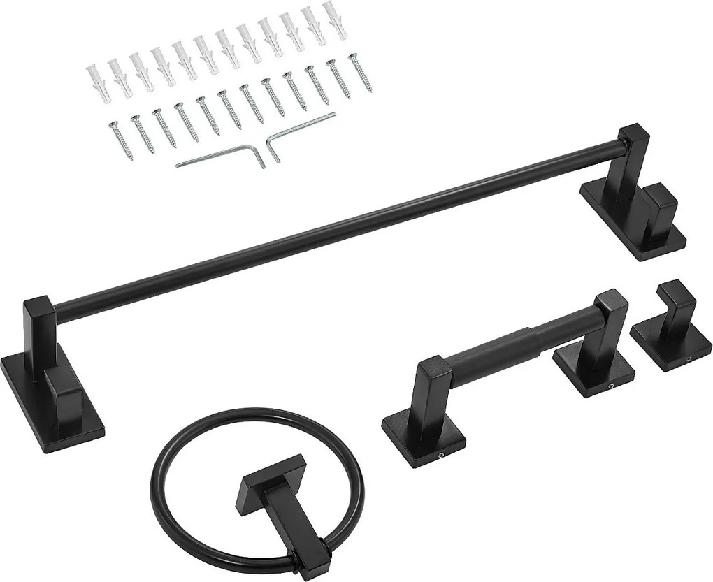 Akcesoria Łazienkowe SucceBuy 4PCs, Ścienny Wieszak na Ręczniki ze Stali Nierdzewnej 59,5 cm z Kółkiem na Ręcznik, Hak na Szlafrok i Dzierżawka na Papier Toaletowy