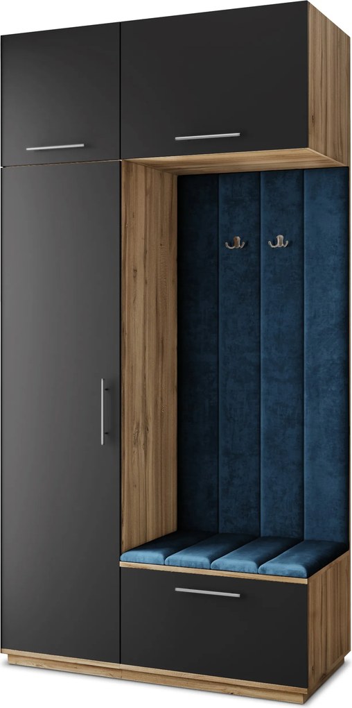 Masseno Garderoba REMA 120/240/60 cm Nowoczesna Szafa do Przedpokoju Dąb wotan, MONOLITH 77 (Niebieski)