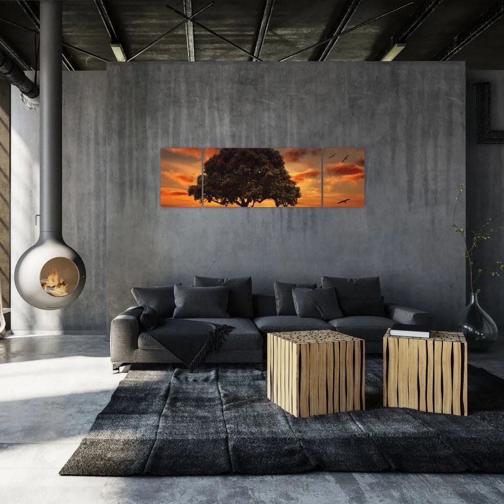 Obraz drzewa o zachodzie słońca (170x50 cm)