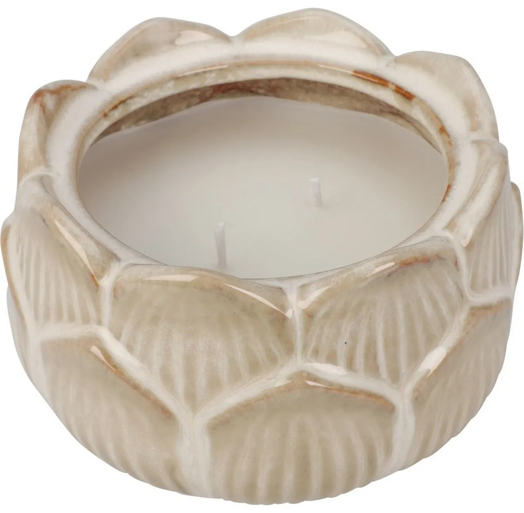 Świeczka w porcelanowym kwiatowym kielichu 12 x 7,8 cm, beżowy