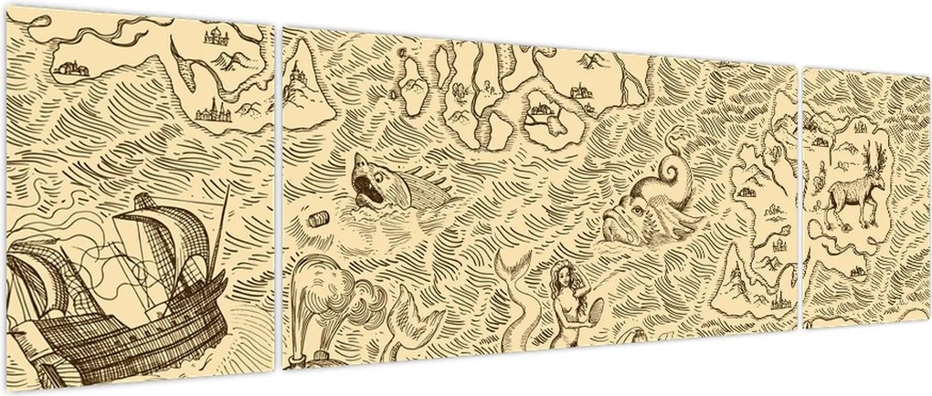Obraz - Zabytkowa mapa, ilustracje (170x50 cm)