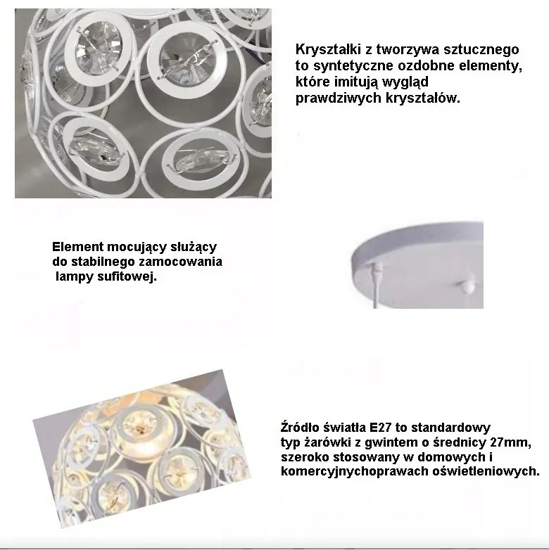 Lampa sufitowa AT10-3SZ-Biała z kryształkami