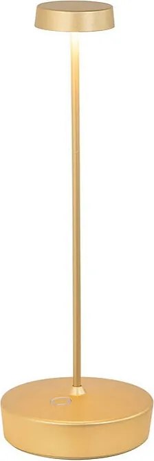 Matowa złota lampa stołowa LED Swap, ładowalna i ściemnialna, z czasem pracy baterii do 12 godzin.