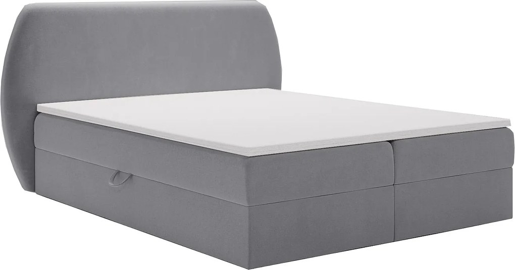 Emporius Cartagena łóżko kontynentalne z materacem 160x200 - łóżko dwusobowe małżeńskie, topper, materac H3 - pikowane, glamour, tkanina aksamitna szary (Komodo 21)