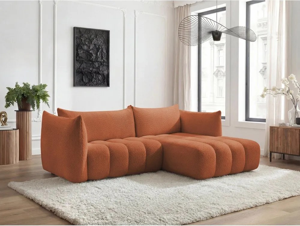 Pomarańczowy narożnik z materiału bouclé (prawostronny/z szezlongiem) Azra – Bobochic Paris