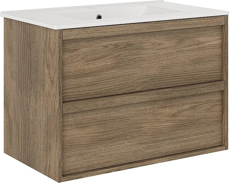 Wisząca szafka łazienkowa z wbudowaną umywalką - Ciemnodrewniany - 80 cm - UBRILA