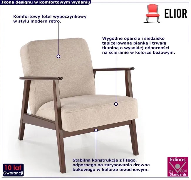 Beżowy tapicerowany fotel lisek C5-N47