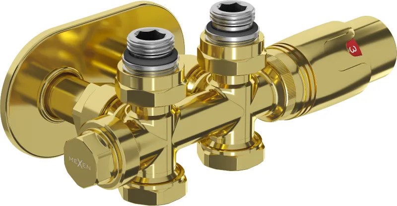 Mexen G00 zestaw termostatyczny kątowy/prosty z maskownicą R, Duplex, DN50, złoty - W908-900-905-50