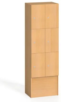 Drewniana szafka skrytkowa S5, 6 schowków, 1700 x 600 x 420 mm, zamek cylindryczny, buk