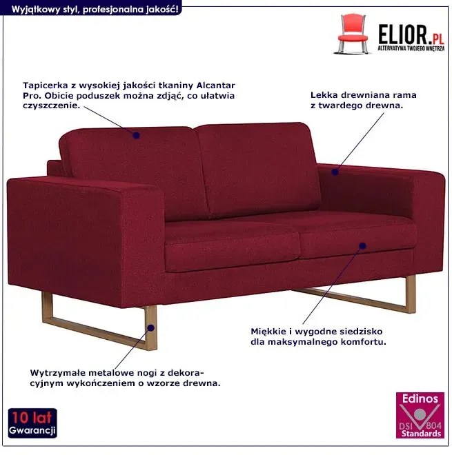 Elegancka dwuosobowa sofa Ladi 2X - czerwone wino