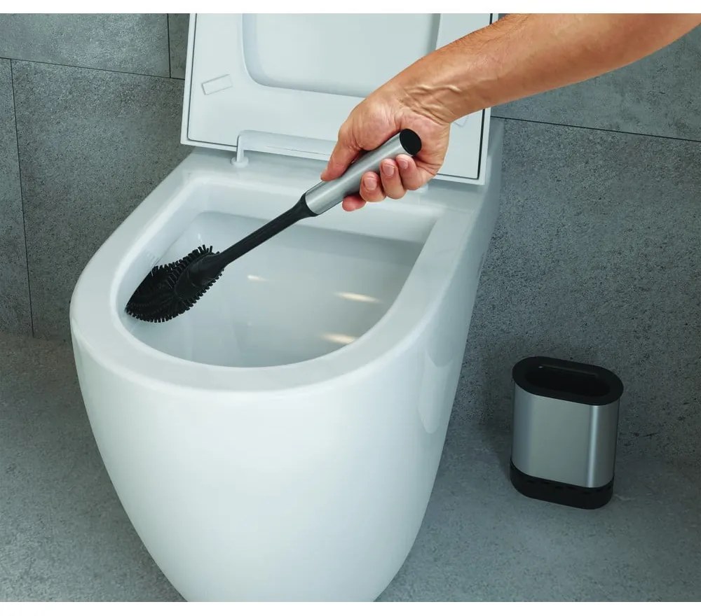 Ciemnoszara szczotka do WC ze stali nierdzewnej Cleany – Metaltex