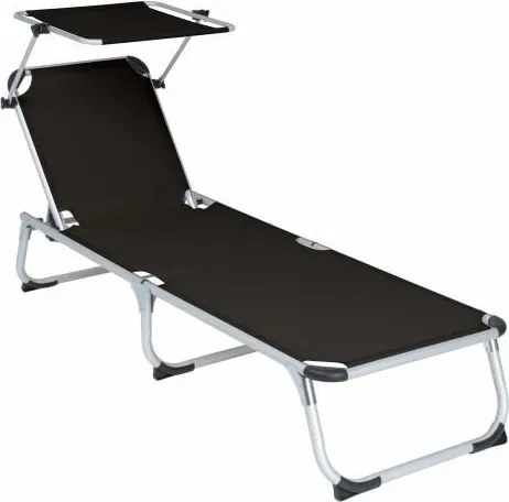 Leżak ogrodowy – składany, z dachem, czarny, 187cm