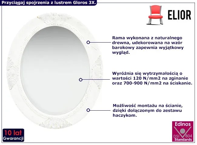 Białe owalne lustro w rustykalnym stylu - Gloros 3X